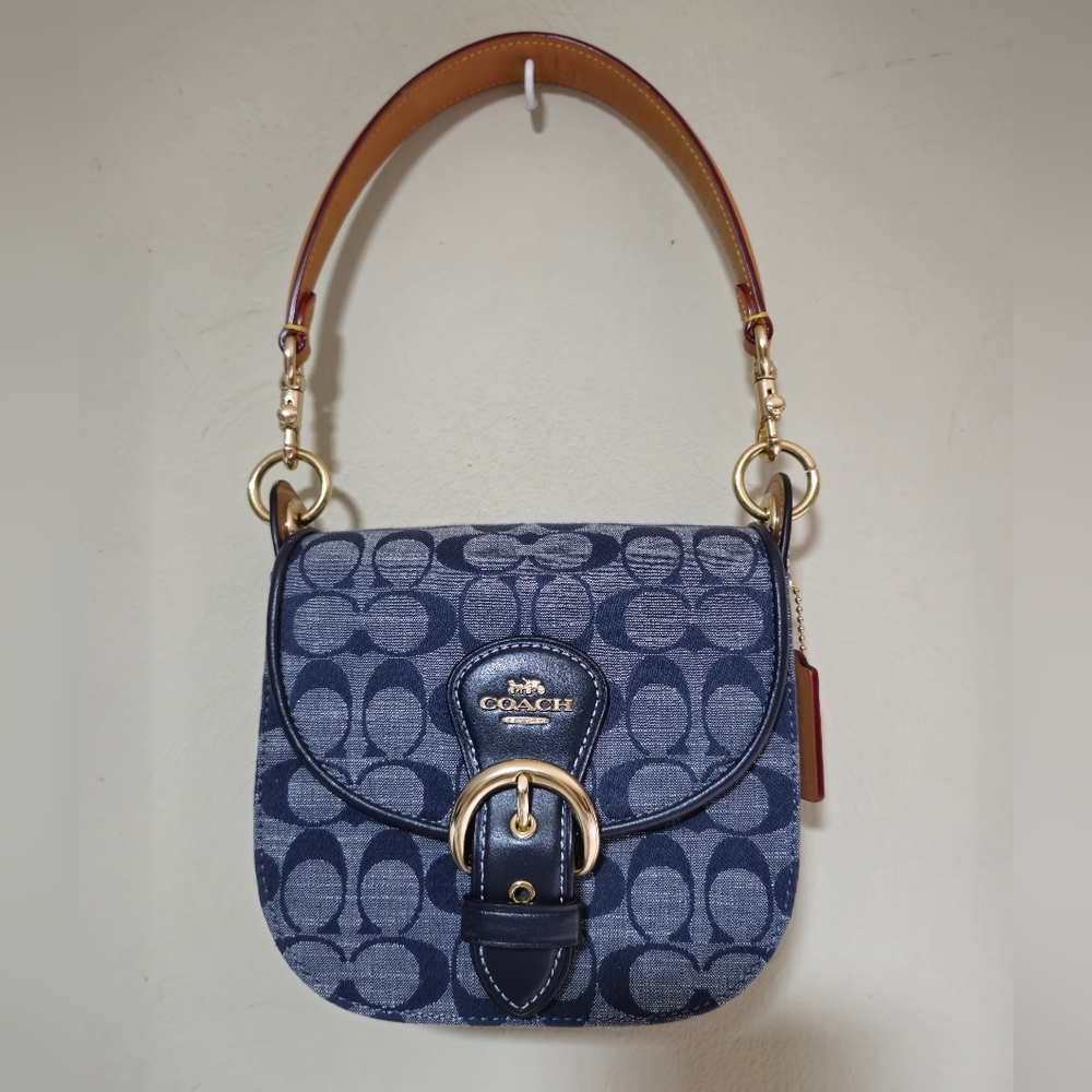 Coach Kleo 17 Signature Chambray Blue Shoulder Bag